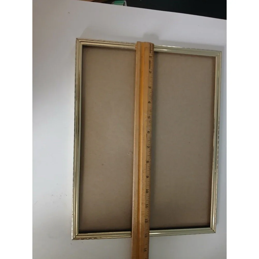 Large 10x13 MCM Brass-Colored Embossed Metal Vintage Picture Frame w glass